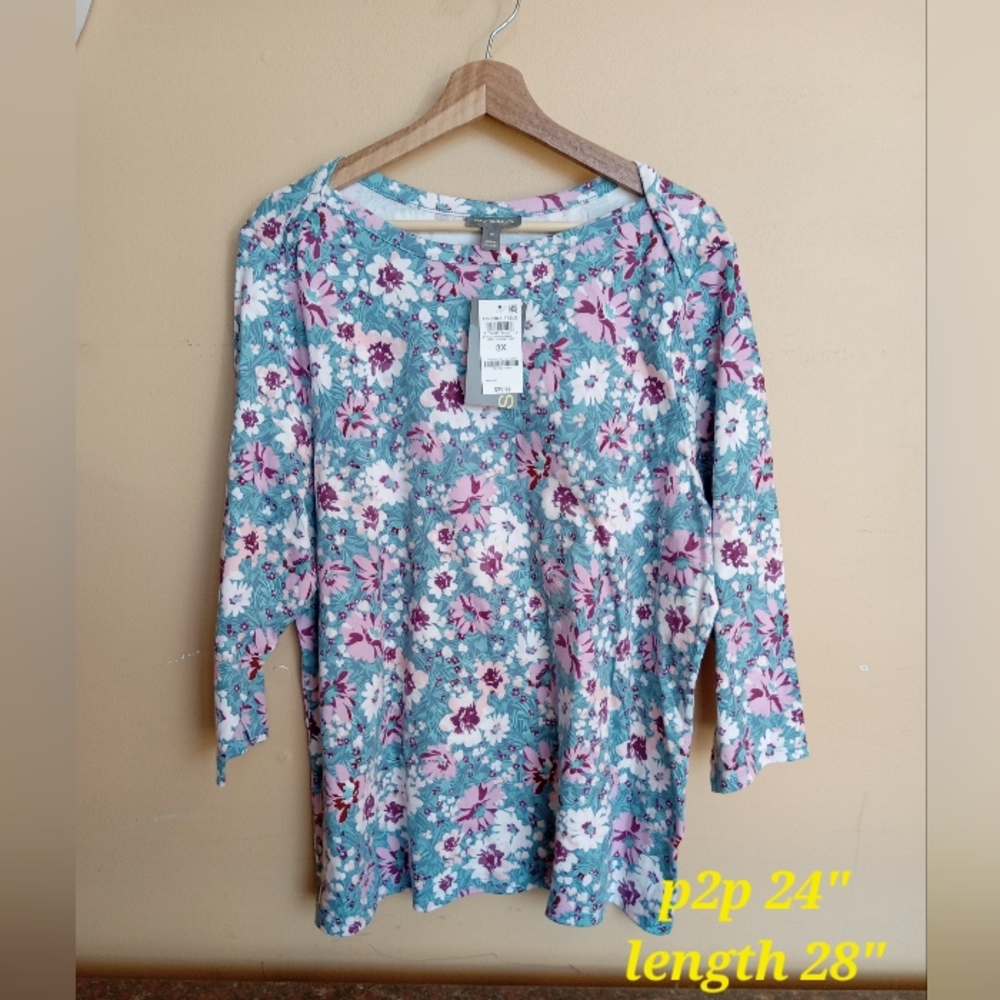 Style & Co. Floral Long Sleeve Top - Blue and Pink